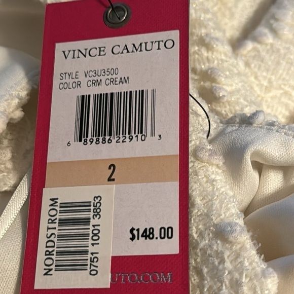 Vince Camuto cream textured gold tone chain waist fit & flare sleeveless dress 2 - Picture 8 of 10